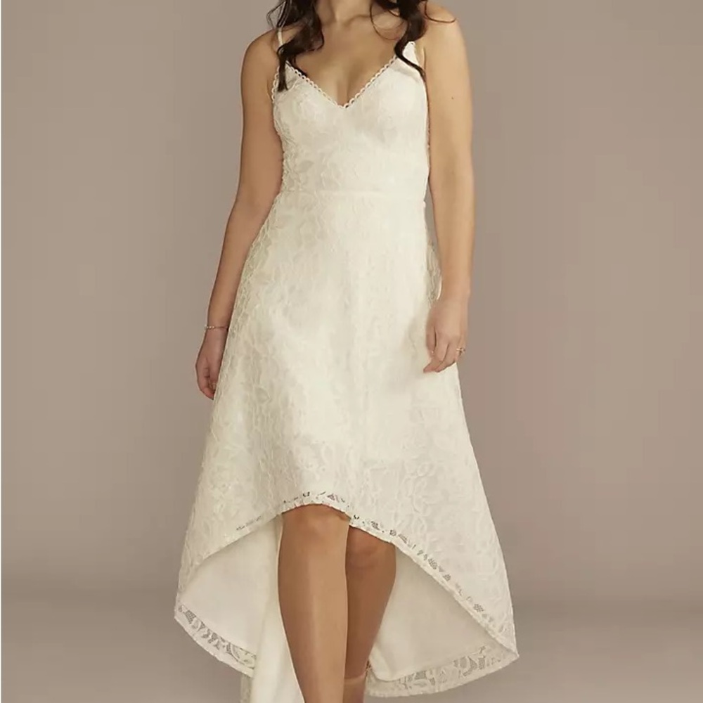 David's Bridal Cream Asymmetrical High-Low Dress